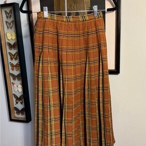 🖤 True Vintage 🖤 Excellent Wool Pleated Plaid Rust Orange Preppy Skirt XS